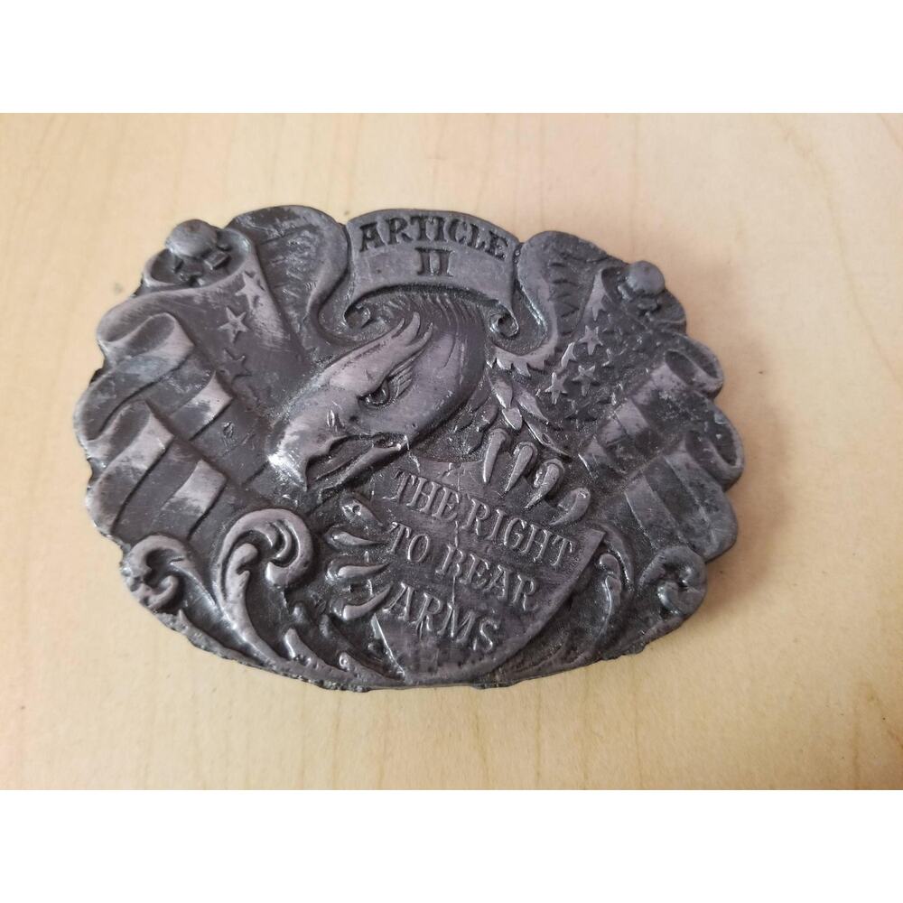 The Right to Bear Arms - Article II - Vintage Pewter Style Rectangle Belt Buckle
